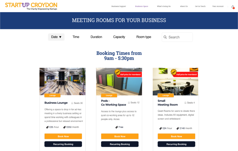 Startup Croydon Business Space — meeting rooms booking platform